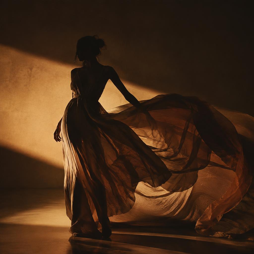 Fine art fashion silhouette in dramatic light