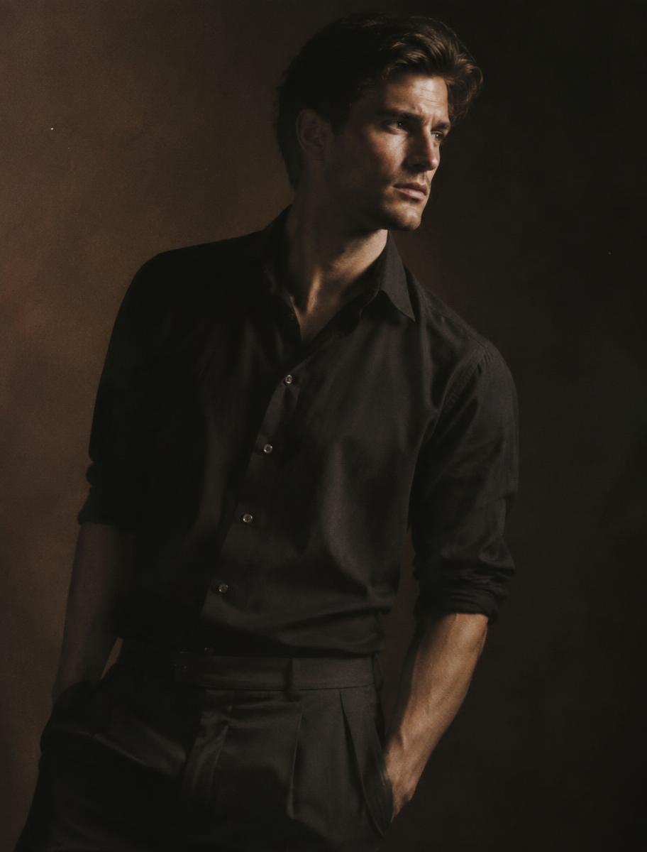 Dramatic low-key portfolio portrait of a male model